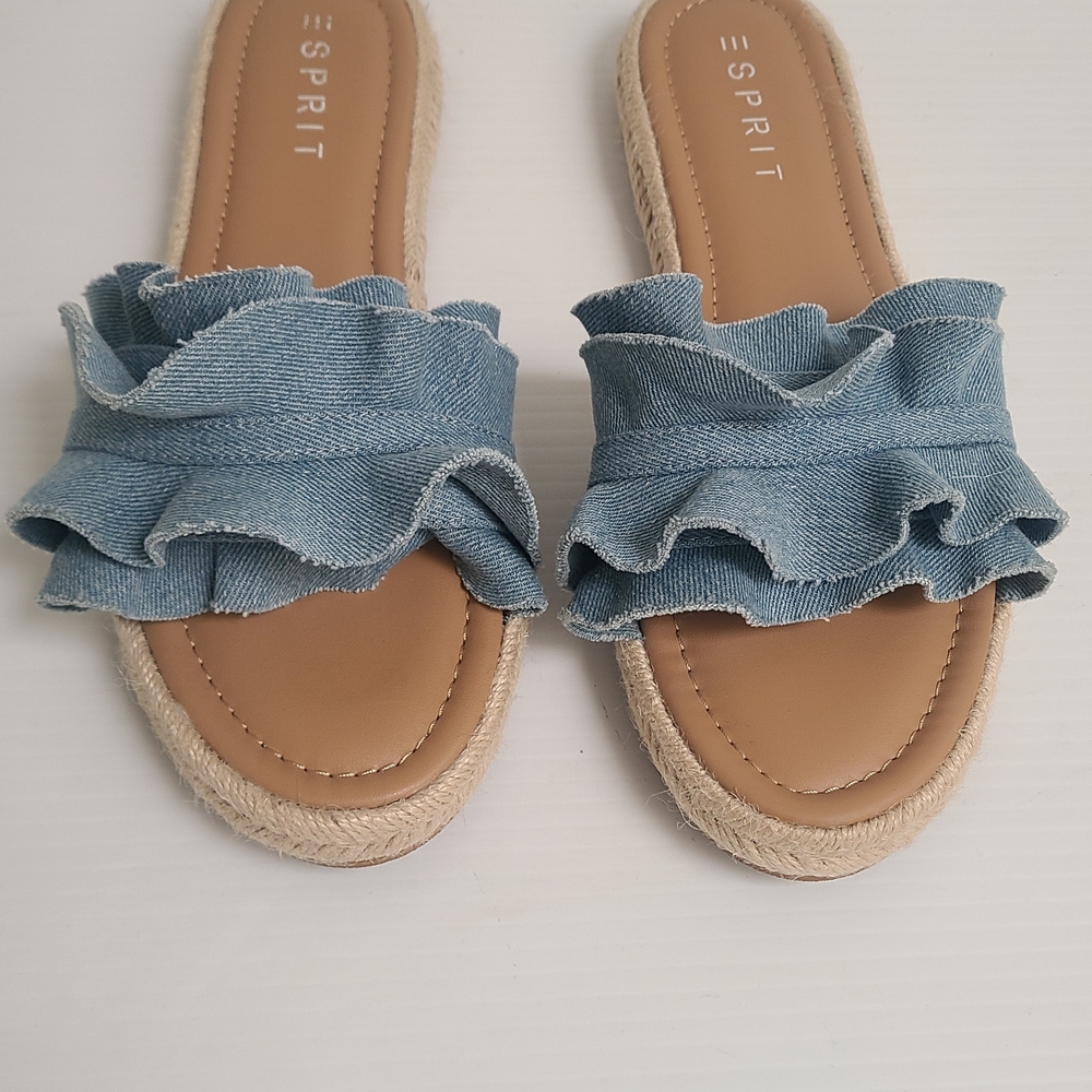 Esprit Denim Blue Ruffle Espadrille Slides